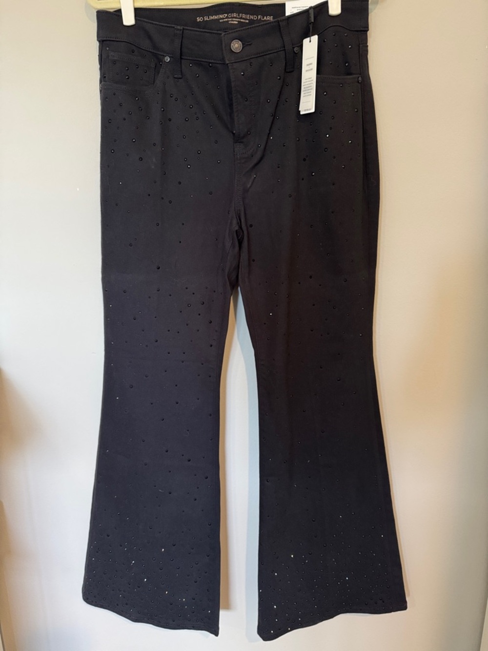 Chico's Black Flare Leg Jeans with Scattered Stud Stone Detail Sz 1.5 10 NWT